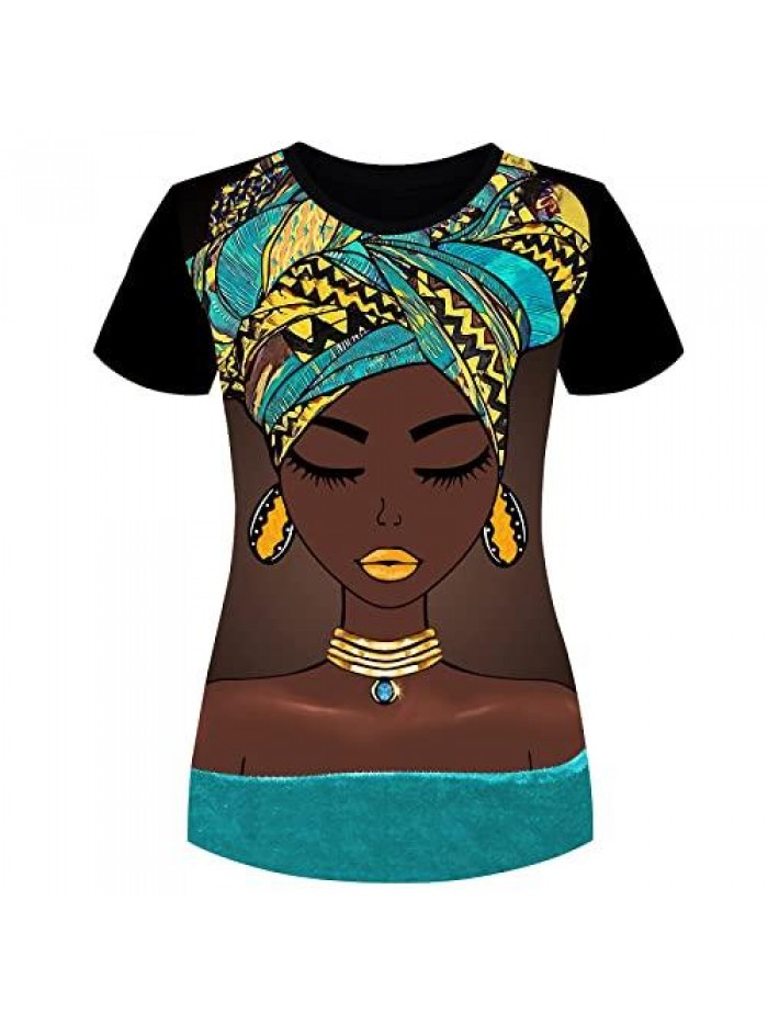 Melanin Girls Natural Hair Graphic Tees for Women T-Shirt African Casual Short Sleeve Crewneck Tops Tee 