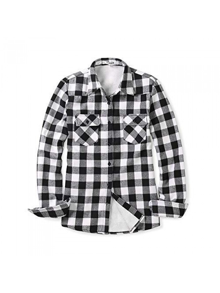 Women's Flannel Shirts Plaid Shacket, Long Sleeve Fleece Lined Shirt Jacket Winter Tops 