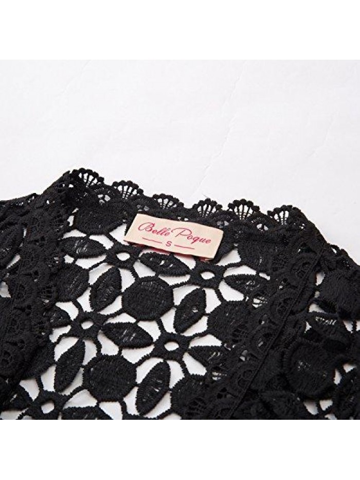 Poque Women's Lace Shrug Cardigan Half Sleeve Scalloped Trim Crochet Bolero Jacket 