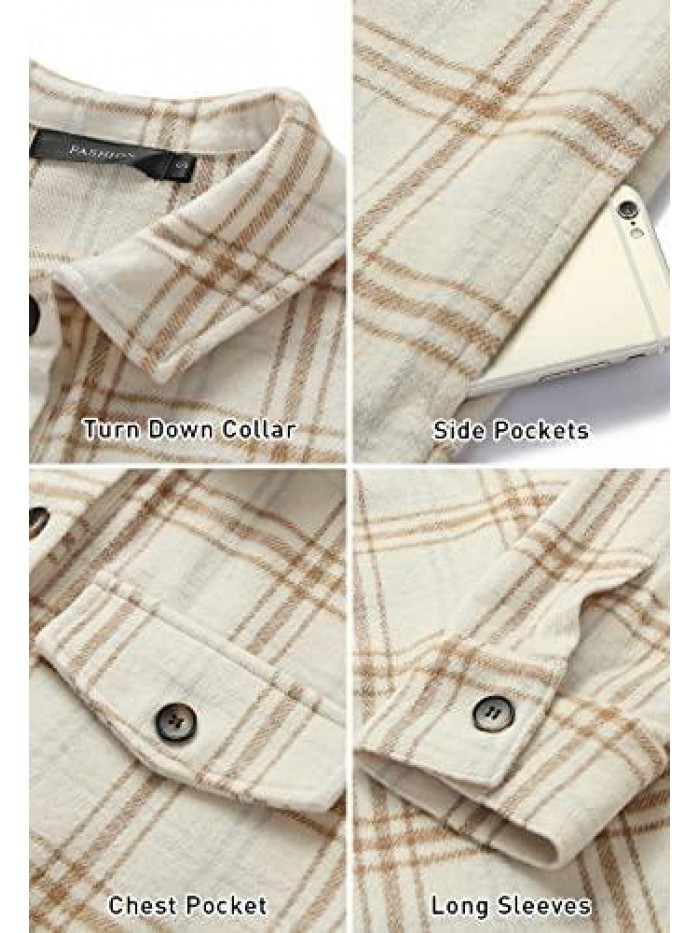 Women's Casual Long Sleeve Plaid Button Down Oversized Shirt Shacket Jacket Coat Outerwear with Pockets 
