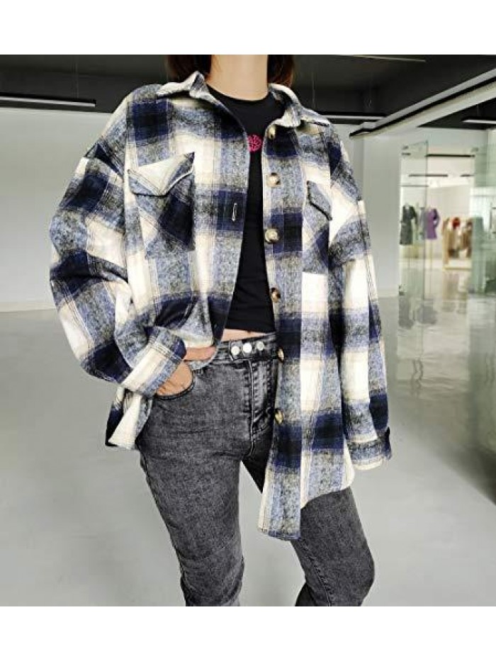 Shacket Womens Oversize Button Down Long Sleeve Wool Plaid Shacket Jacket for spring fall winter 