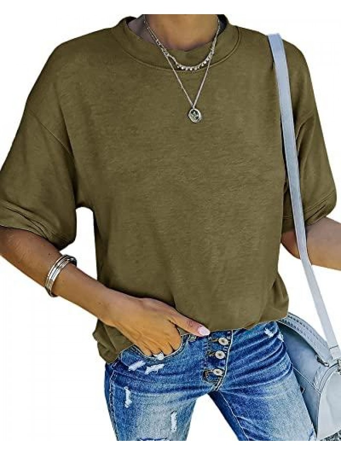 Womens Casual Short Sleeve T-Shirt Summer Crew Neckline Loose Fit Tunic Tee Tops 