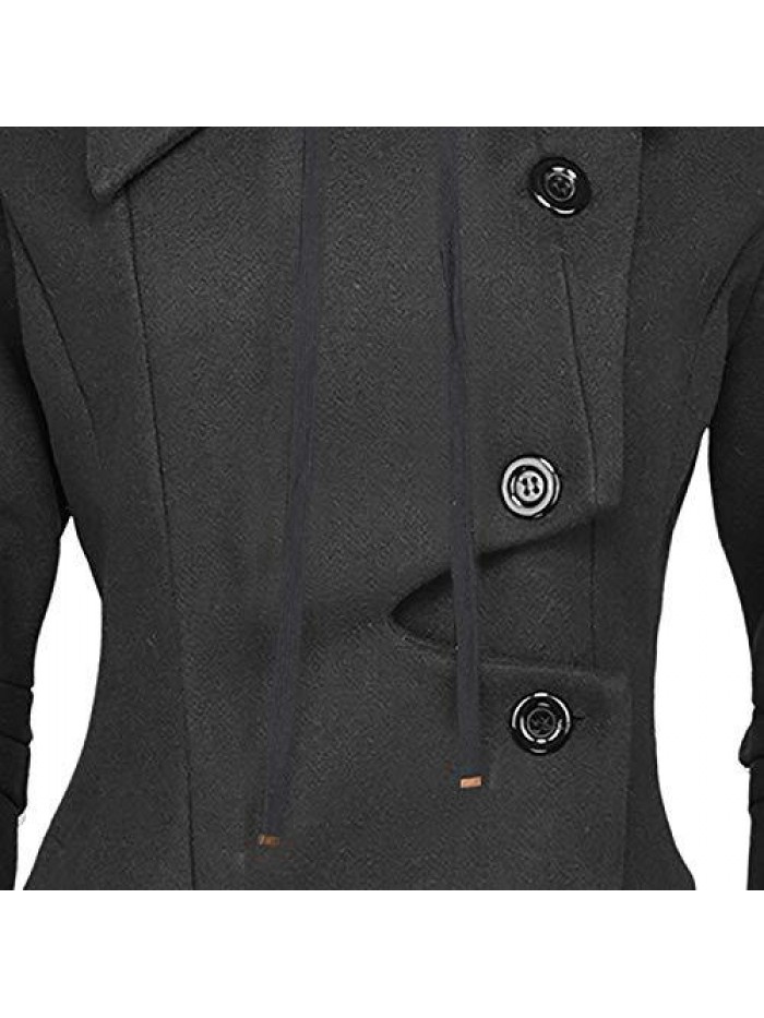 Women's Trench Coat Goth Wool Blend Pea Jacket Victorian Long Fitted Trenchcoat Hood Winter Steam Punk Lapel Outwear 