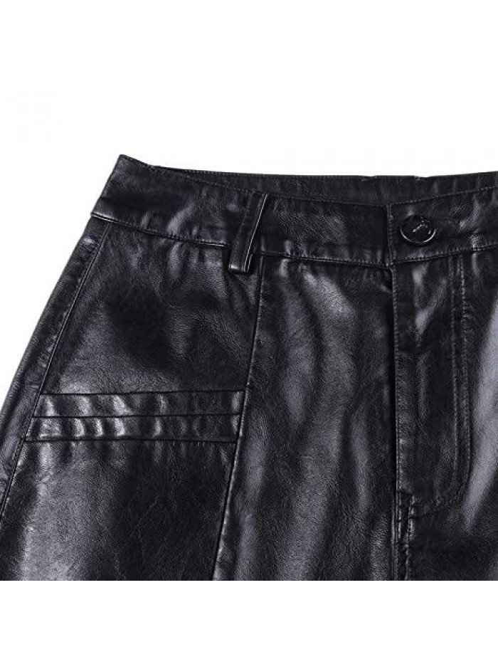 Fashion PU Leather Shorts Women's Autumn Winter High Waist Loose Five Points Leather Trouser Plus Size Shorts 