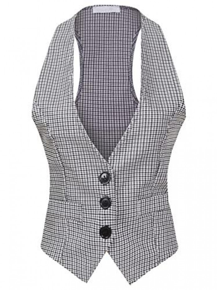 by Olivia Women's Dressy Casual Versatile Racerback Vest Tuxedo Suit Waistcoat 