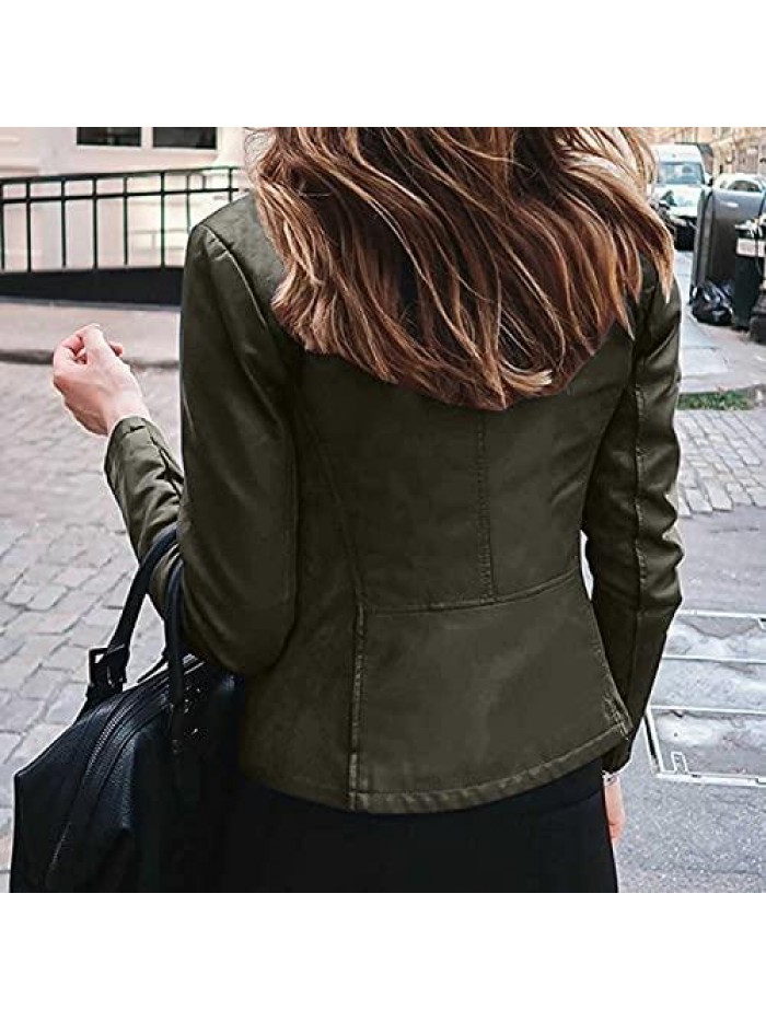 Jacket for Women Long Sleeve Short Coat Casual Full Zip Open Front Cardigan Solid Color Cool Outerwear 