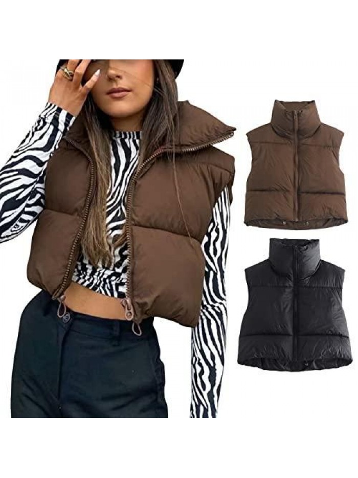 Women's Winter Short Vest Lightweight Sleeveless Warm Outerwear Retro Puffer Vest Padded Coat 