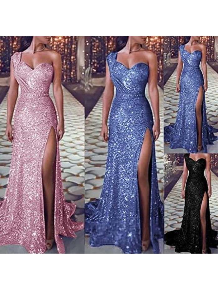 Mermaid Evening Dress Sexy Hot V-Neck Sequins Sleeveless Split Long Dress Prom Party Bridesmaid Ball Maxi Gown 