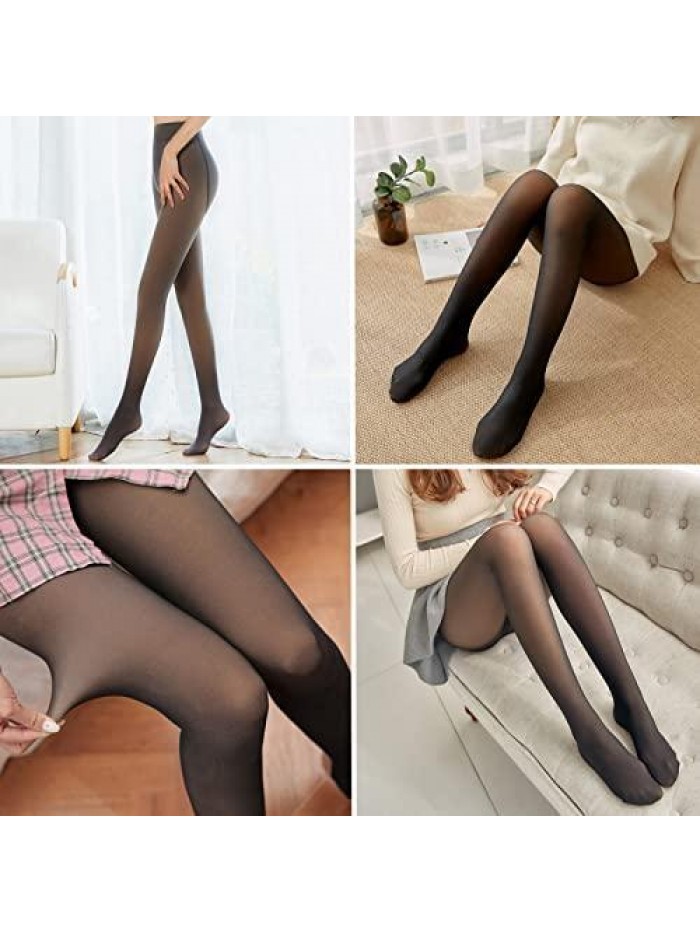 AMOVO Women's Winter Tights Fleece Lined Pantyhose Opaque Warm Leggings Thicken Fake Translucent Tights Elastic Control Top