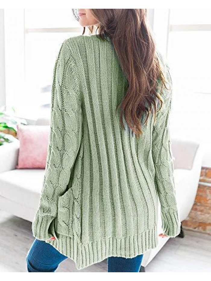 Womens Plus Size Button Down Long Sleeve Cardigan Sweaters Open Front Chunky Cable Knit Loose Outwear with Pockets 