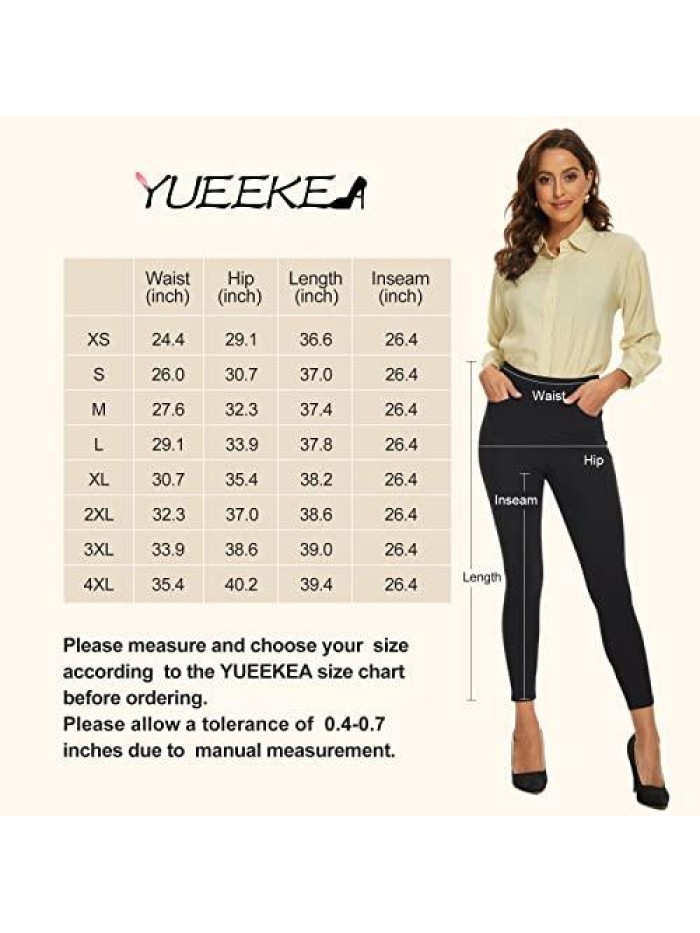 Dress Pants for Women Business Casual Stretch High Waisted Pull On Leggings Tummy Control Trousers with Pockets 