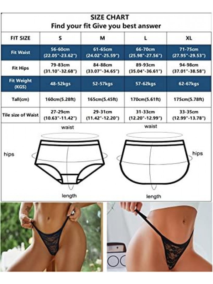 Pack G-String Thongs for Women Sexy Lace Low Rise Underwear for Ladies No Show T-back Tanga Panties 