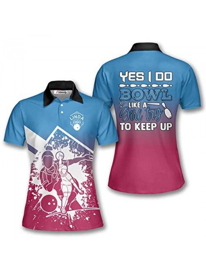Custom Bowling Shirts for Women- Short-Sleeve Bowling Shirts for Girls- Personalized Bowling Jerseys 