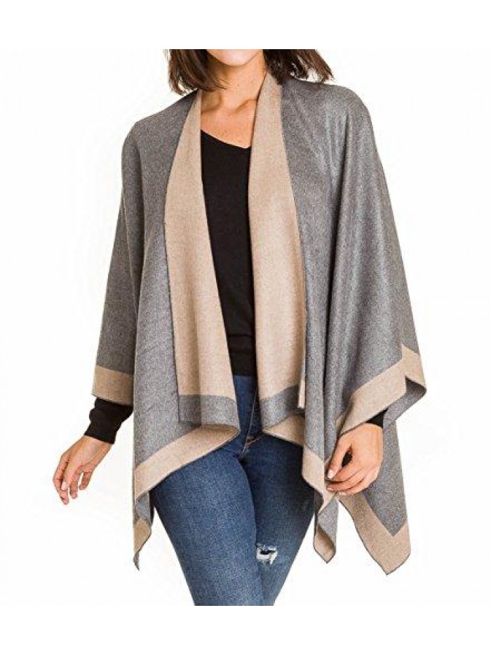 MELIFLUOS DESIGNED IN SPAIN Women's Shawl Wrap Poncho Ruana Cape Cardigan Sweater Open Front for Fall Winter
