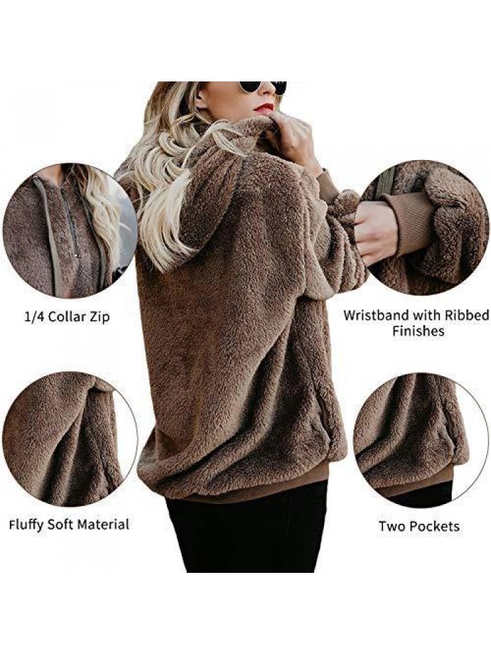Fuzzy Hoodies Oversized Pullover Hoodie for Women Zip Pocket Plush Blanket Sweatshirt 