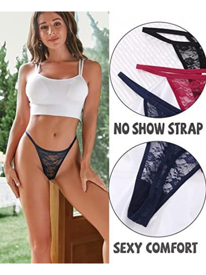 Pack G-String Thongs for Women Sexy Lace Low Rise Underwear for Ladies No Show T-back Tanga Panties 