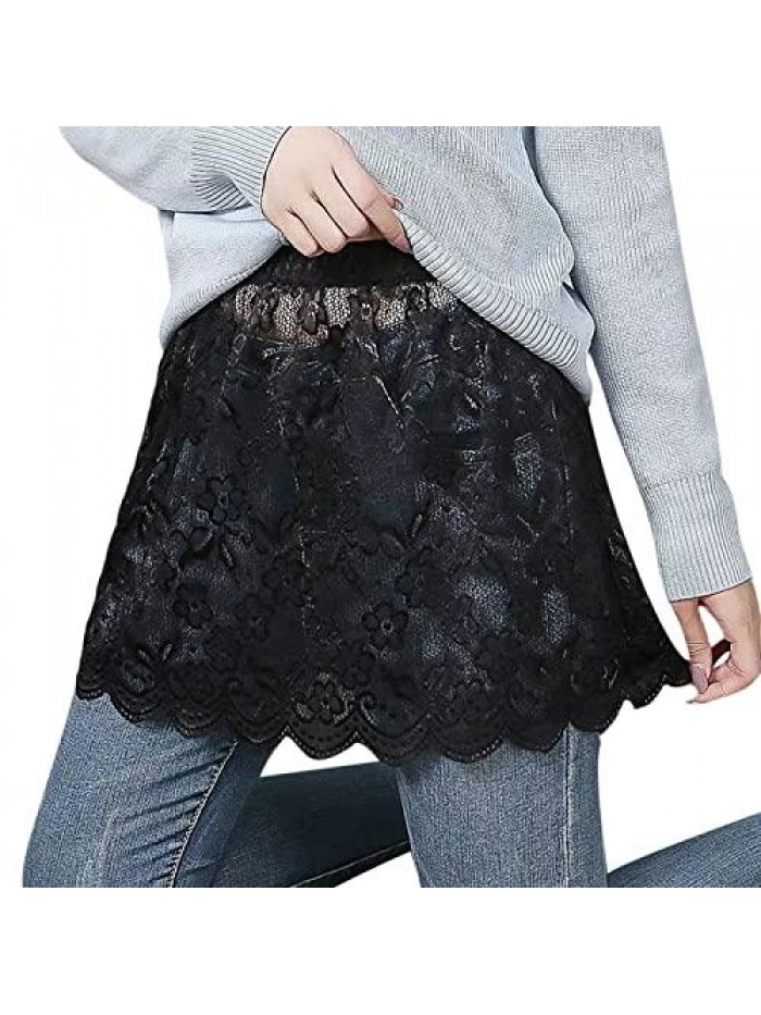 Basic Solid Lace Skirt Mini Lace Underskirt Lace Stitching Cutout Elastic Waist Short Skirt for Ladies 