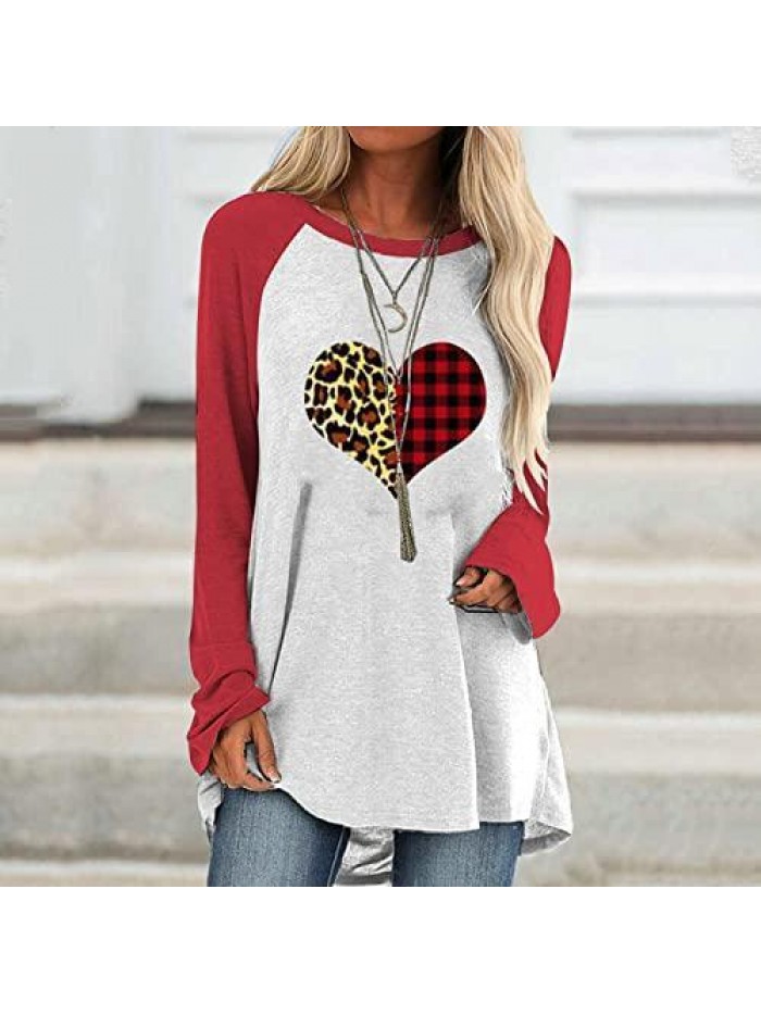 Shirts for Women Long Sleeve Tunic Tops Rose Heart Pattern Love Letter Gnomies Graphic Tshirt Crewneck Tee 