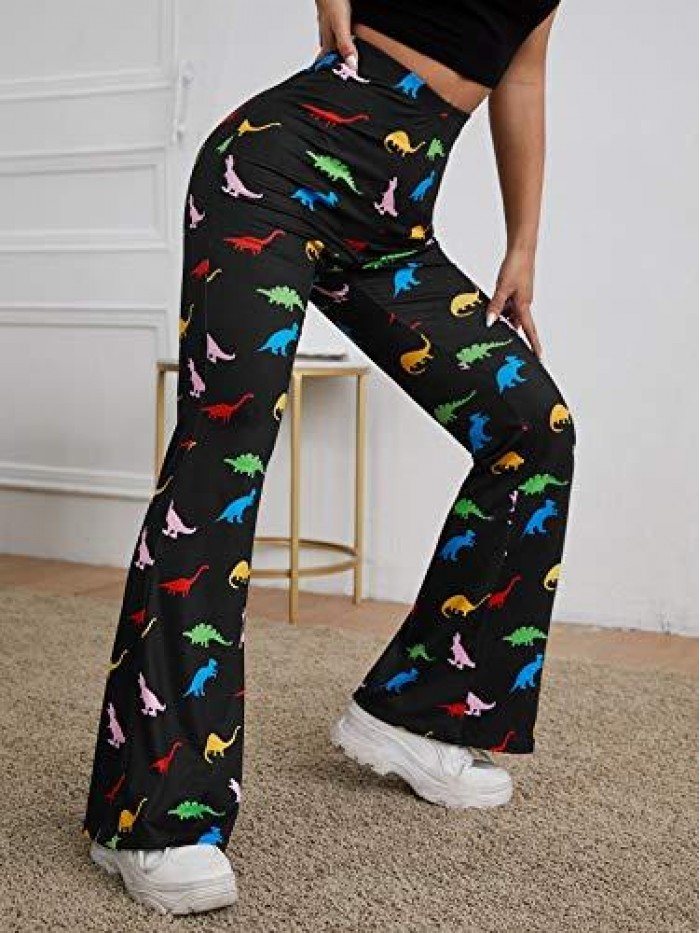 Women's Bootcut High Waisted Yoga Pants Sunflower Print Wide Leg Pants Trousers 