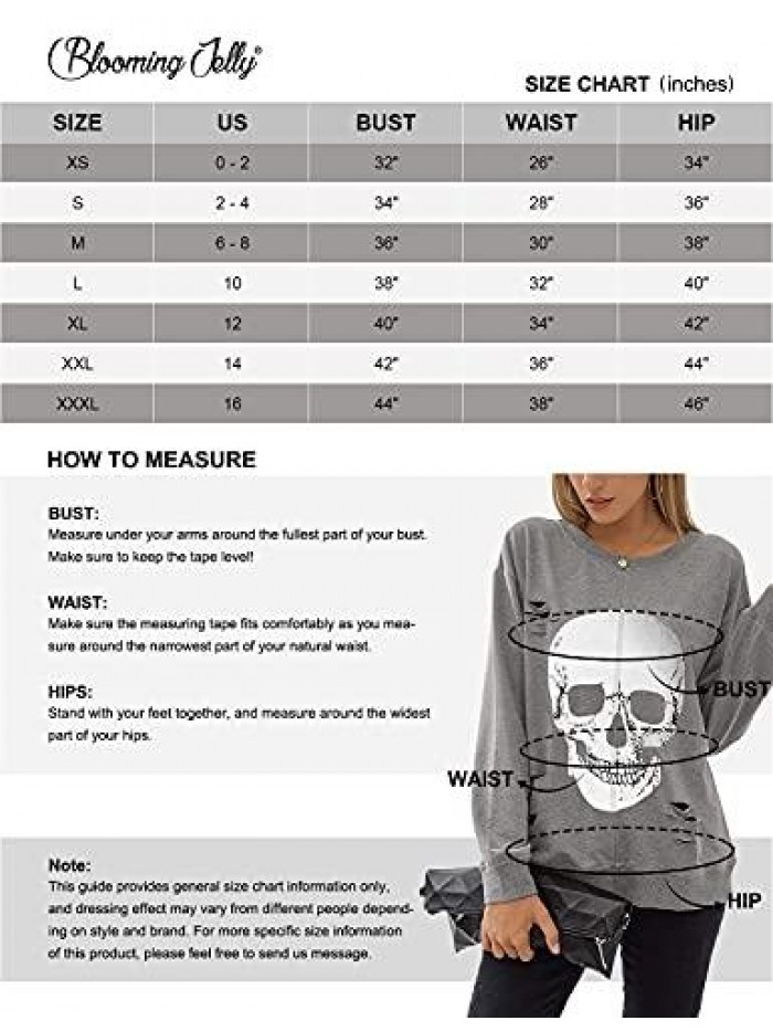 Jelly Women's Crewneck Sweatshirt Skull Graphic T Shirts Long Sleeve Top Pullover Oversized Sweaters 