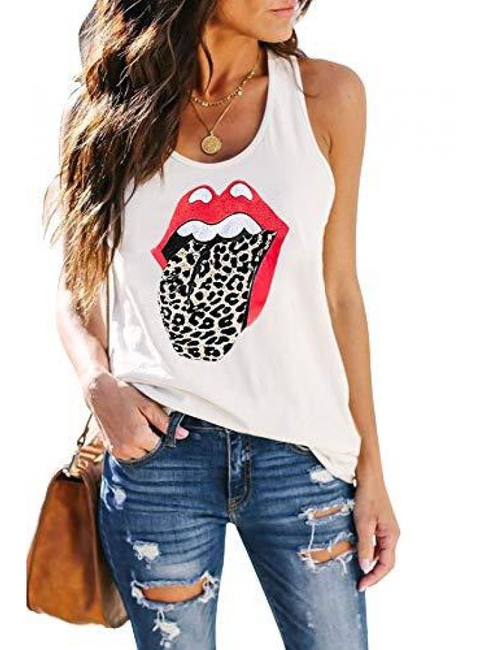 Women's Sleeveless Yoga Workout Tank Tops Cute Printed Loose Fit Running Exercise T-Shirt 