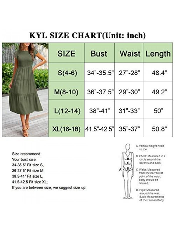 KYL Women's Summer Casual Midi Maxi Dress Boho Flutter Sleeve Smocked A-Line Long Dress