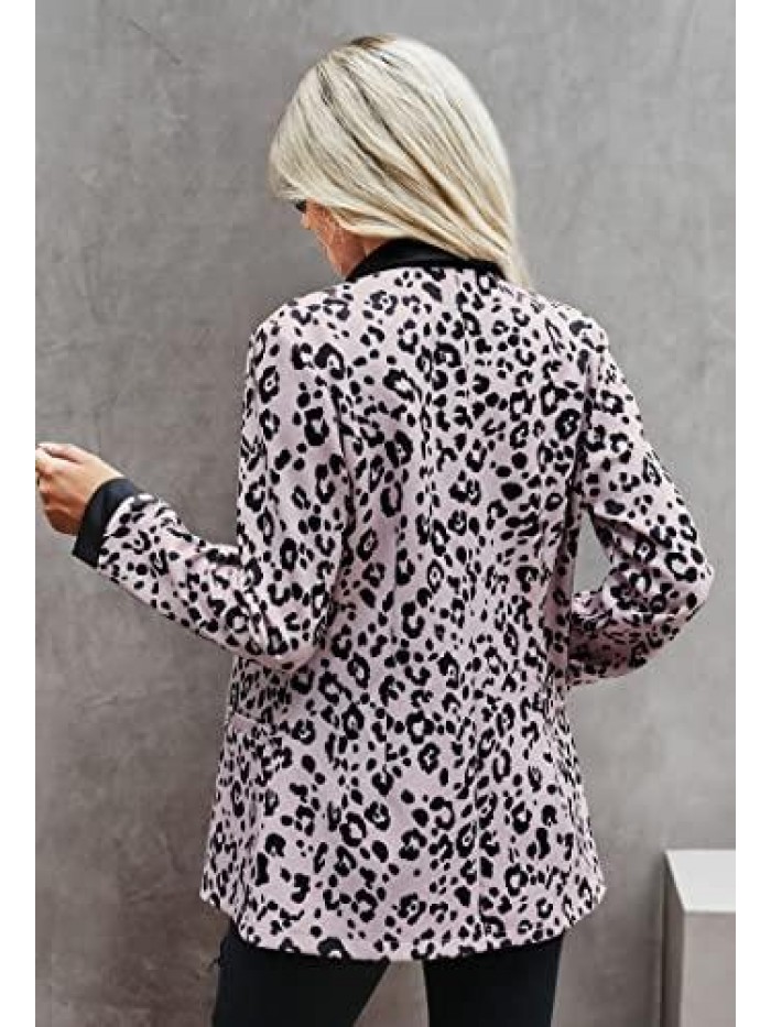 Womens Casual Long Sleeve Leopard Print Open Front Office Blazer Suit Jacket Coat 