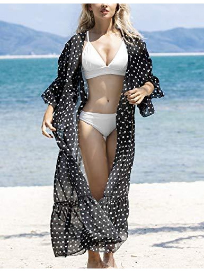 Womens Chiffon/Rayon Beach Blouses Kimono Cardigan Long Bikini Cover Up 