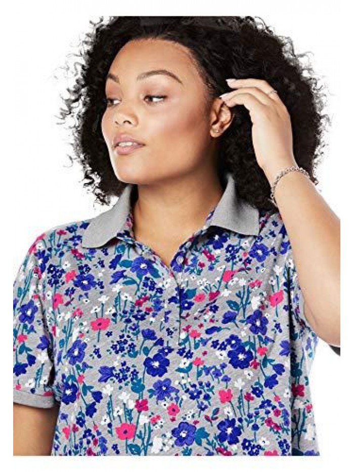Within Women's Plus Size Perfect Printed Short-Sleeve Polo Shirt 