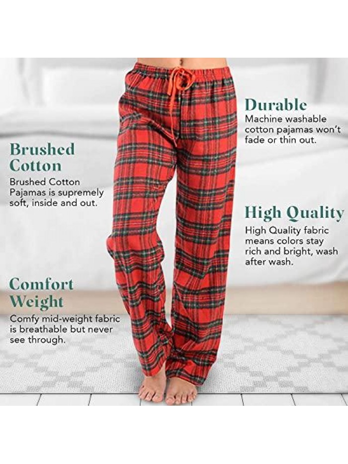 Club 2-Pack Women Pajama Pants - Brushed Cotton Flannel Sleepwear Bottoms 