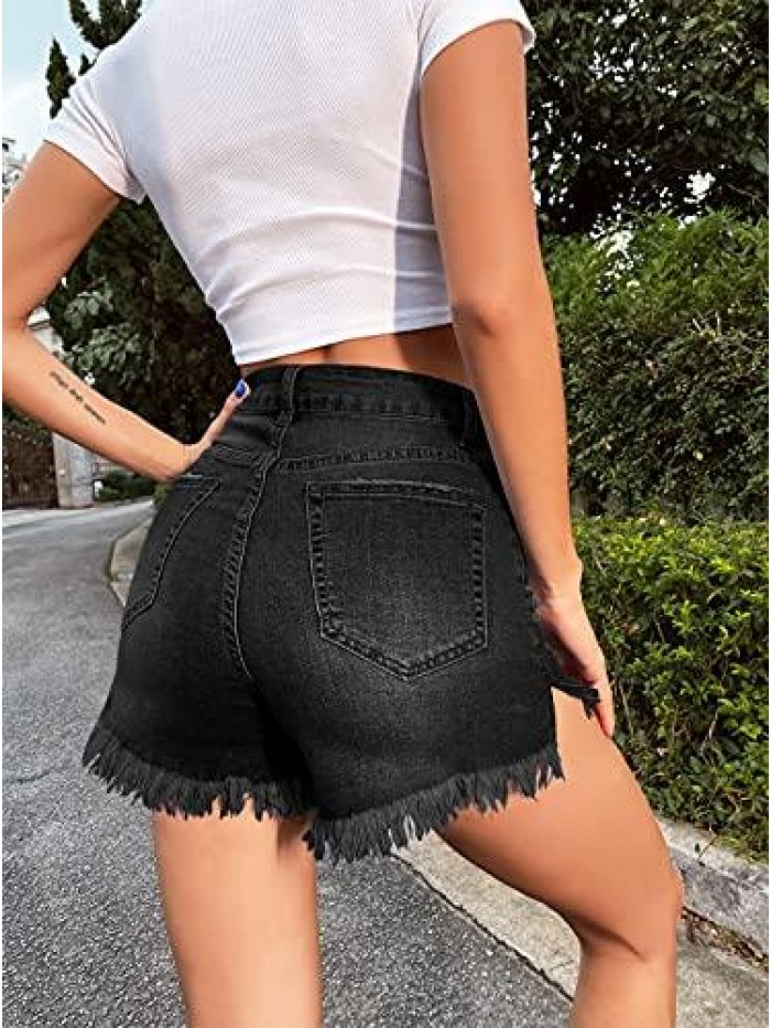 Denim Hot Shorts for Women High Stretch Mid Rise Shaping Pull-on Skinny Jeans 