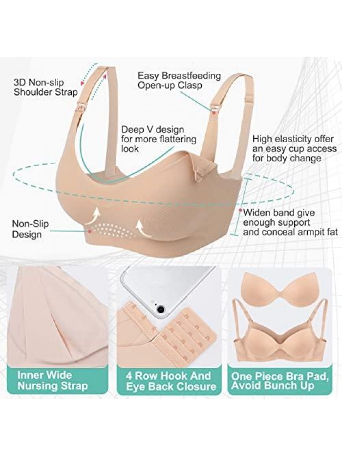 Fong Wear Nursing Bras for Breastfeeding Maternity Bra Push Up Deep V Neck Seamless Clip Down Including Bra Extenders 