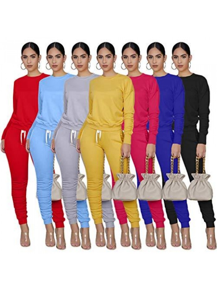 Two Pieces Outfits for Women Jogger Sets Sweatsuit Long Sleeve Tights Long Pants Sport Suits Tracksuits With Pocket 