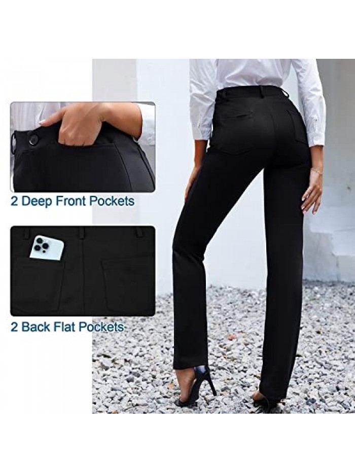 Work Pants for Women, Stretch Dress Pants with Pockets, Straight Leg Slacks for Women to Business Work Casual 