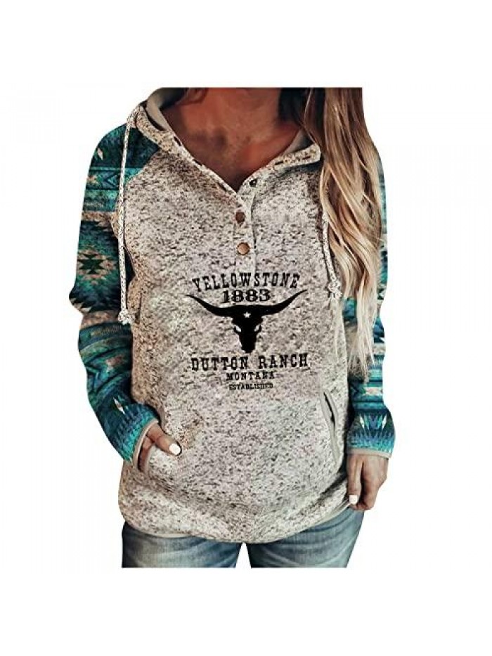 Hoodies Pullover Tops Yellowstone 1883 Printed Stand Up Hooded Sweater Long Sleeve Drawstring Sweatshirts 
