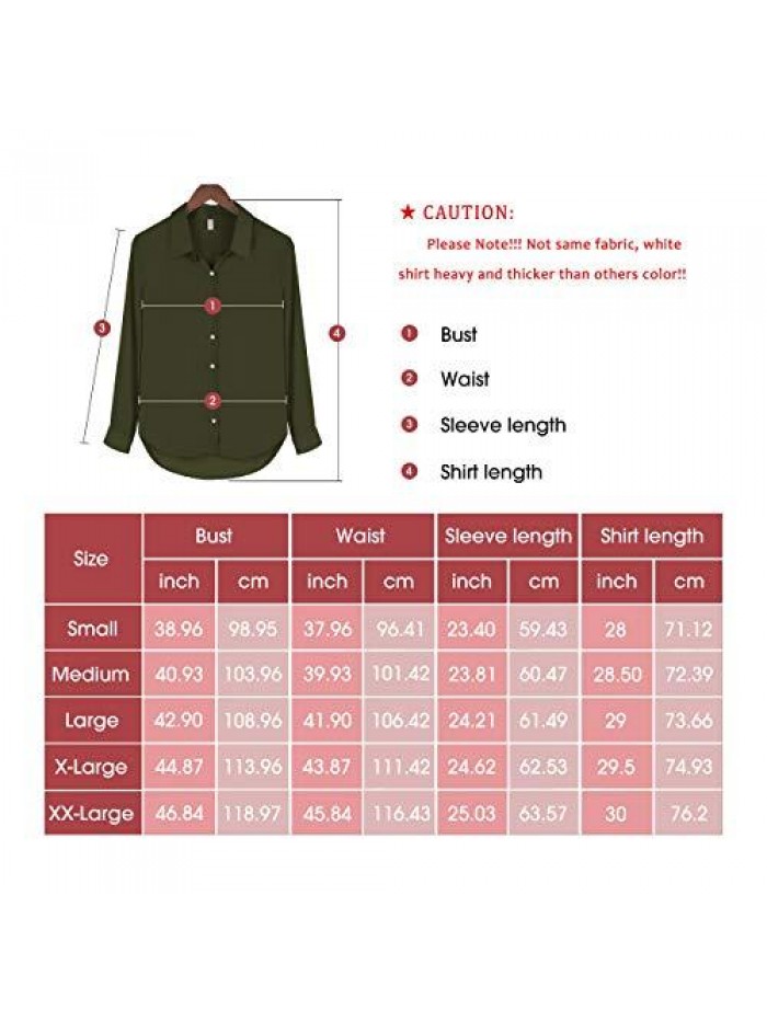 Women Button Down Shirts Long Sleeve Chiffon Office V Neck Casual Business Blouses Tops 