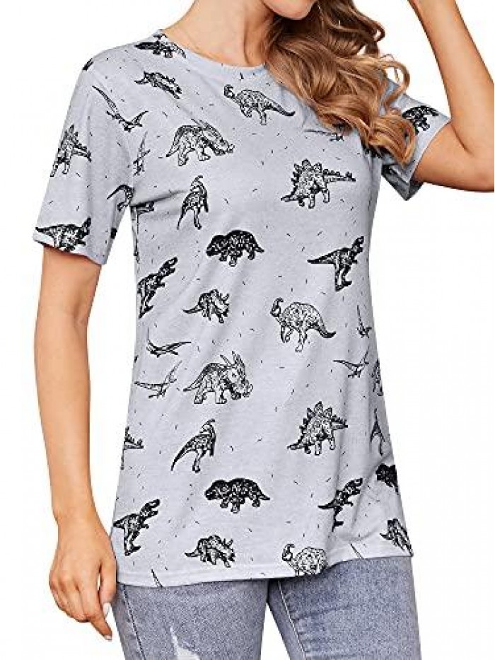 Cute Dinosaur Graphic Prime Tees Ladies Bestie Fun Shirt Blouse Tops 