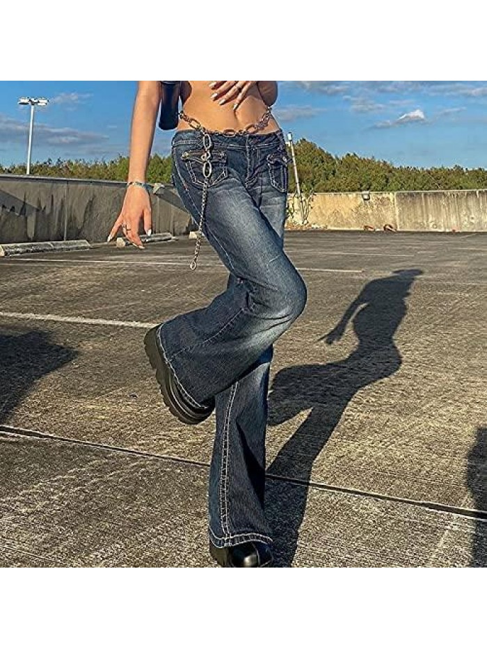 Baggy Jeans Women Graphic Print Wide Leg Straight Pants Vintage Denim Cargo High Waist Trousers E-Girl Streetwear 
