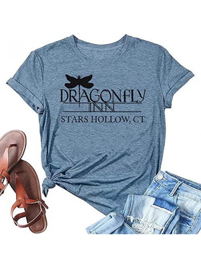 Inn Stars Hollow Shirt for Women Gilmore Girls T-Shirt Funny Dragonfly Graphic Printed Short Sleeve Tee Tops 