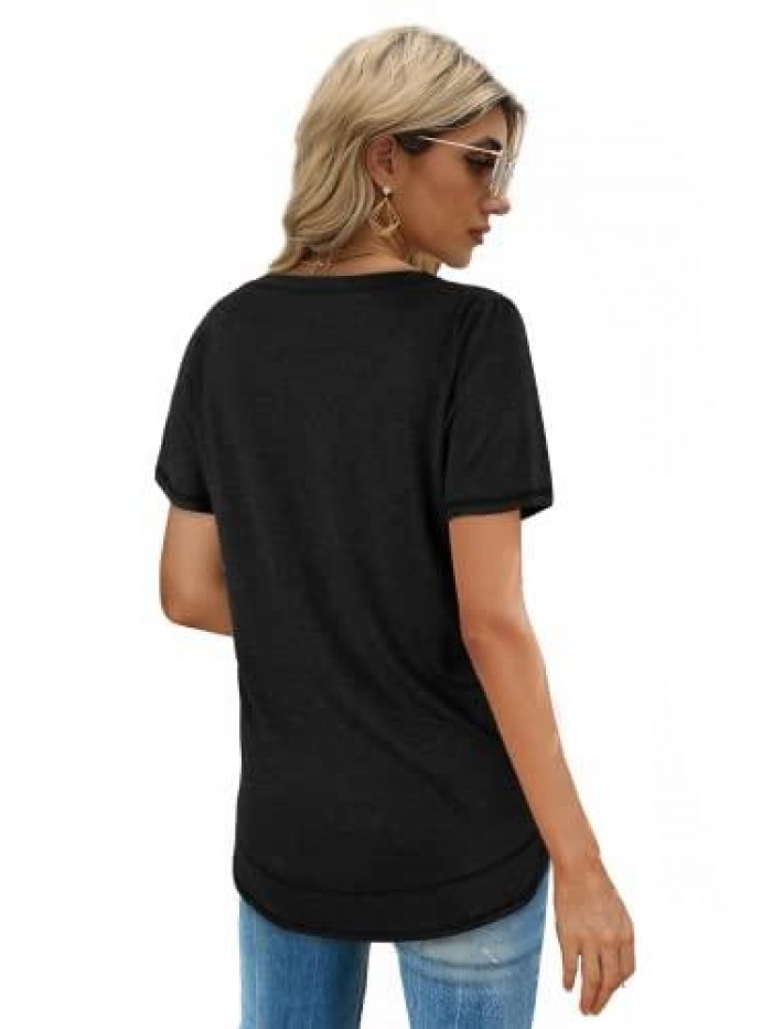 Womens Tops Short Sleeve Summer T-Shirts Curved Hem Casual Fashion Shirts 