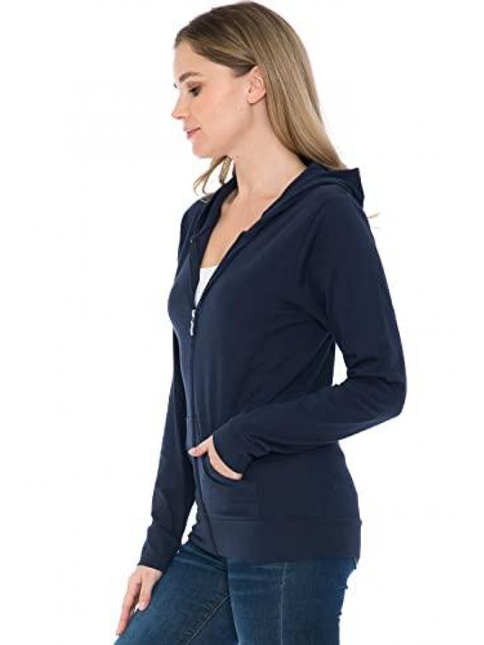 JOEAH Women's Hoodie Jacket - Full Zip Up Slim Fit Hooded Top Lightweight Stretch Active Yoga Workout Sweatshirt Pullover 