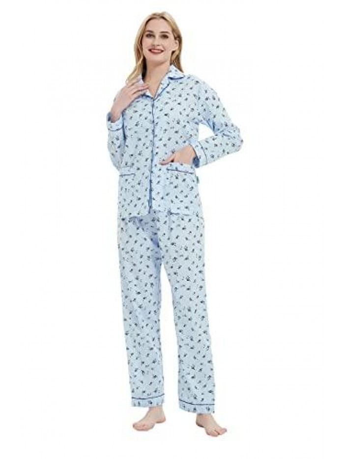 Womens Pajamas Set 100% Cotton Womens PJs Drawstring Sleepwear for Women 