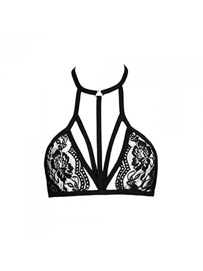 MNT 2022 Women's Harness Bra Sexy Strappy Cage Lingerie Hollow Out Bra Lace Bralette Crop Top Everyday Life Bra Soft Comfort Lightweight Breathable Embroidery Lace Up Print Mother's Day Present 