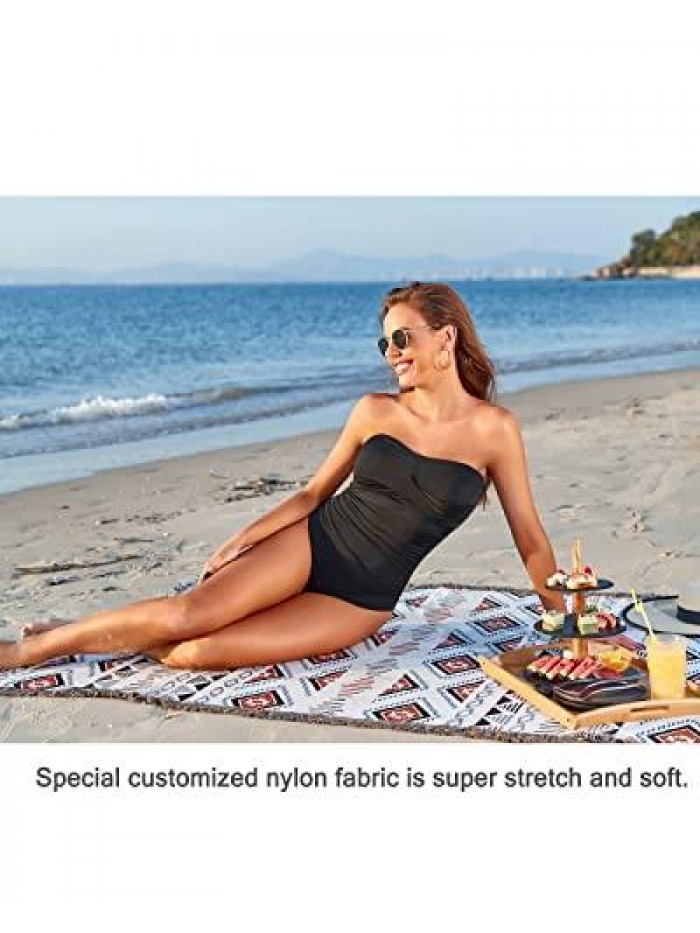 Womens Strapless One Piece Swimsuit Tummy Control Bandeau Bathing Suits Slimming Twist Front Swimwear 