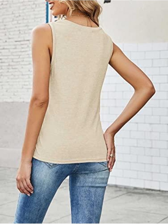 Women's Summer Casual Crew Neck Tank Tops Sleeveless Solid Tee Shirts Loose Fit 