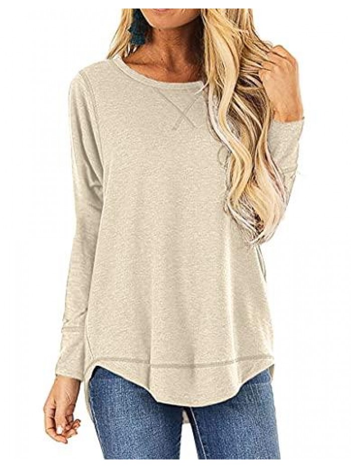 Fall Tops for Women Long Sleeve Side Split Casual Loose Tunic Top 