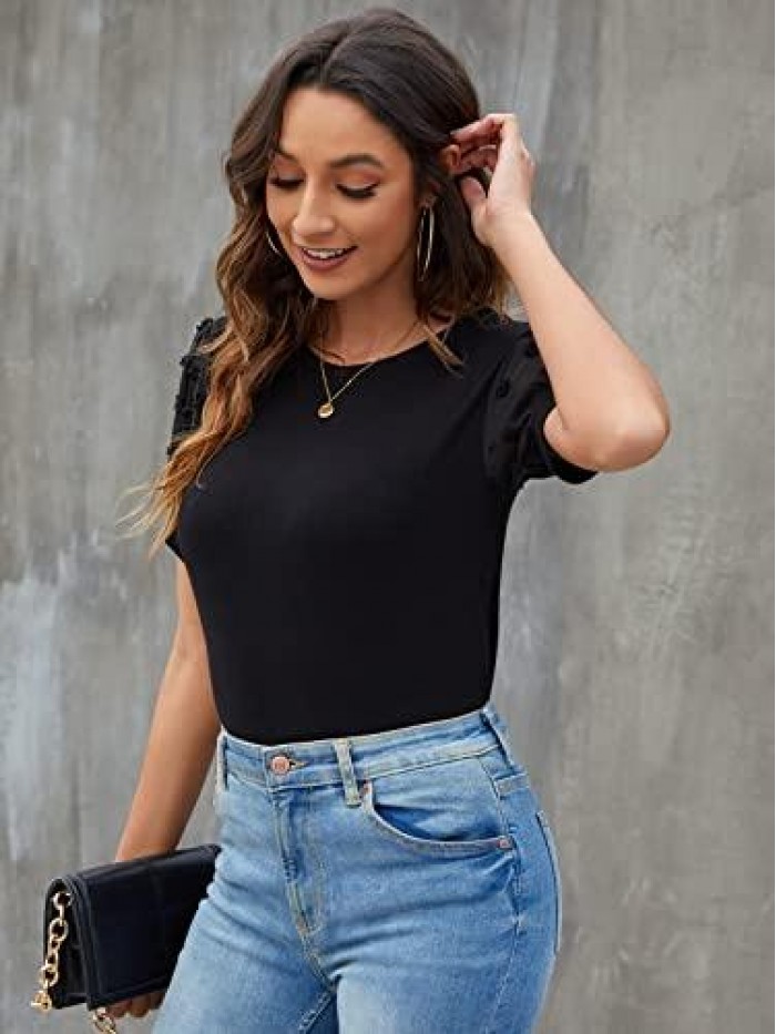 Jelly Womens Short Sleeve Blouse Business Casual Dressy Tops Ribbed Summer Stylish Work Shirts 