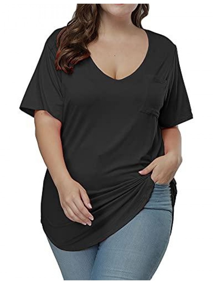 Womens Casual Scoop Collar Plus Size T Shirts Summer Tops Tee 