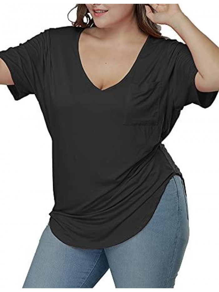 Womens Casual Scoop Collar Plus Size T Shirts Summer Tops Tee 
