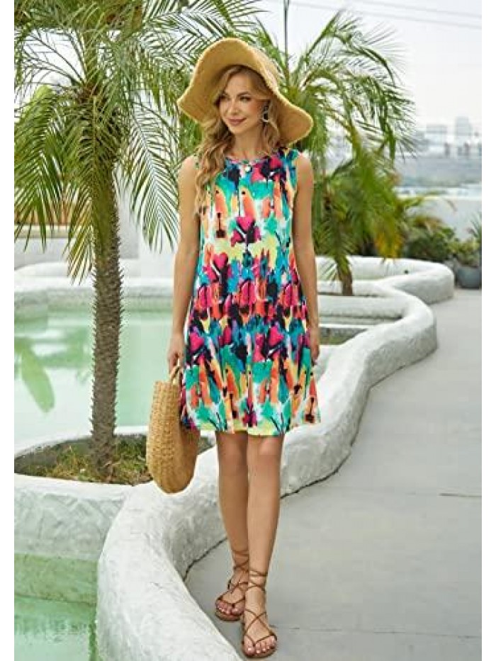 Casual Tshirt Dresses for Women Swing Sun Dress Beach Swimsuit Cover Ups with Pockets 
